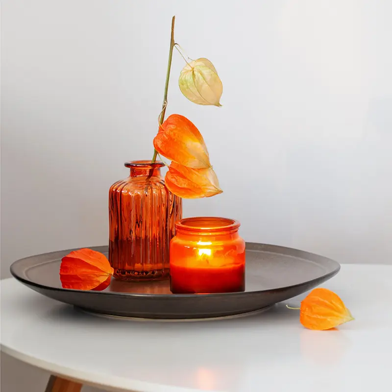 Orange Glass Leaf Plate